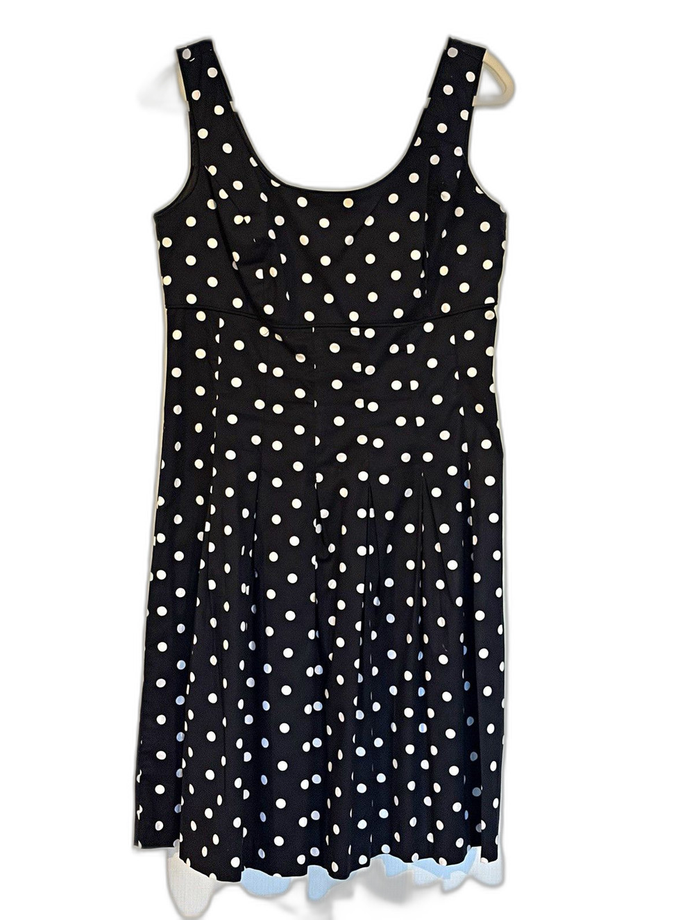Kim Rogers Black White Polka Dot Scoop Neck Fit & Flare Dress Lined 8P